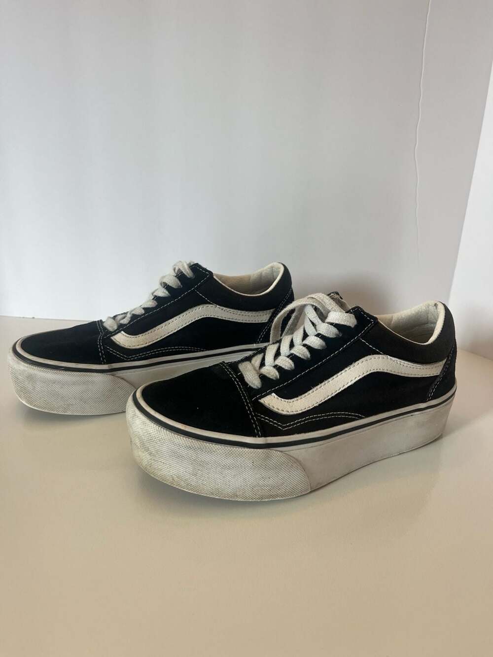 Vans Old Skool Stackform Platform Skate Shoes - Black/White